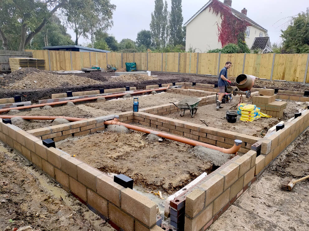 New house foundations under construction